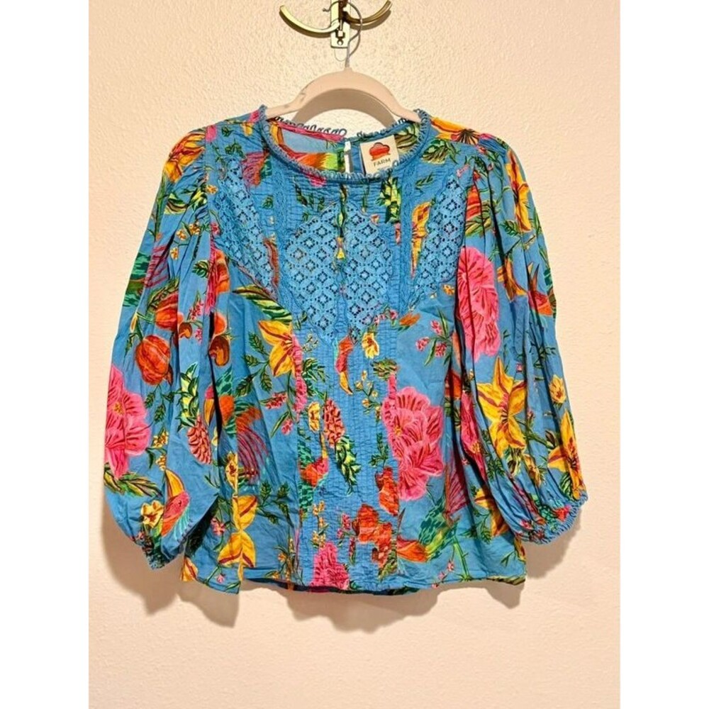 FARM Rio Blue Floral Lace Blouse Size L